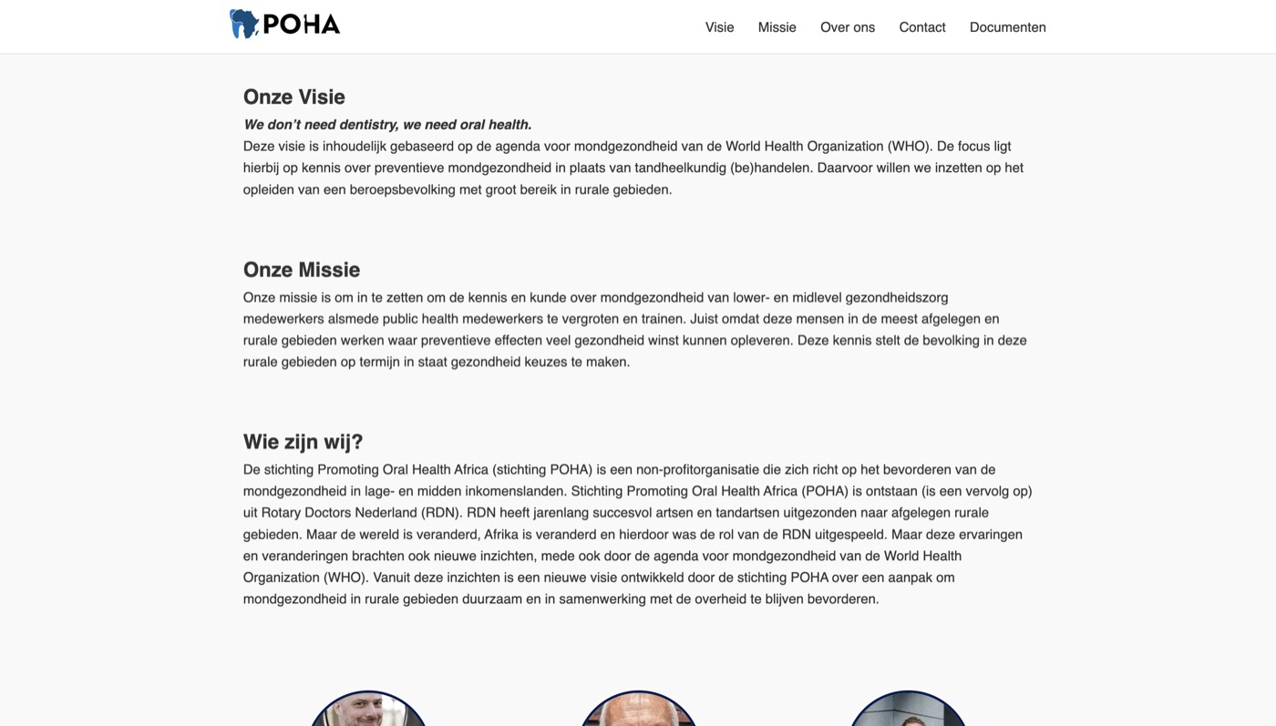 Stichting POHA website homepage